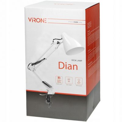 Lampka biurkowa kreślarska DIAN przykręcana 60W E27 stalowa biała VIRONE (DL-13/W)